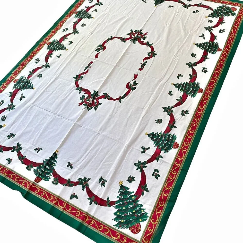 Christmas Tablecloth Cotton Blend Festive Holiday Table Cover Large Rectangle